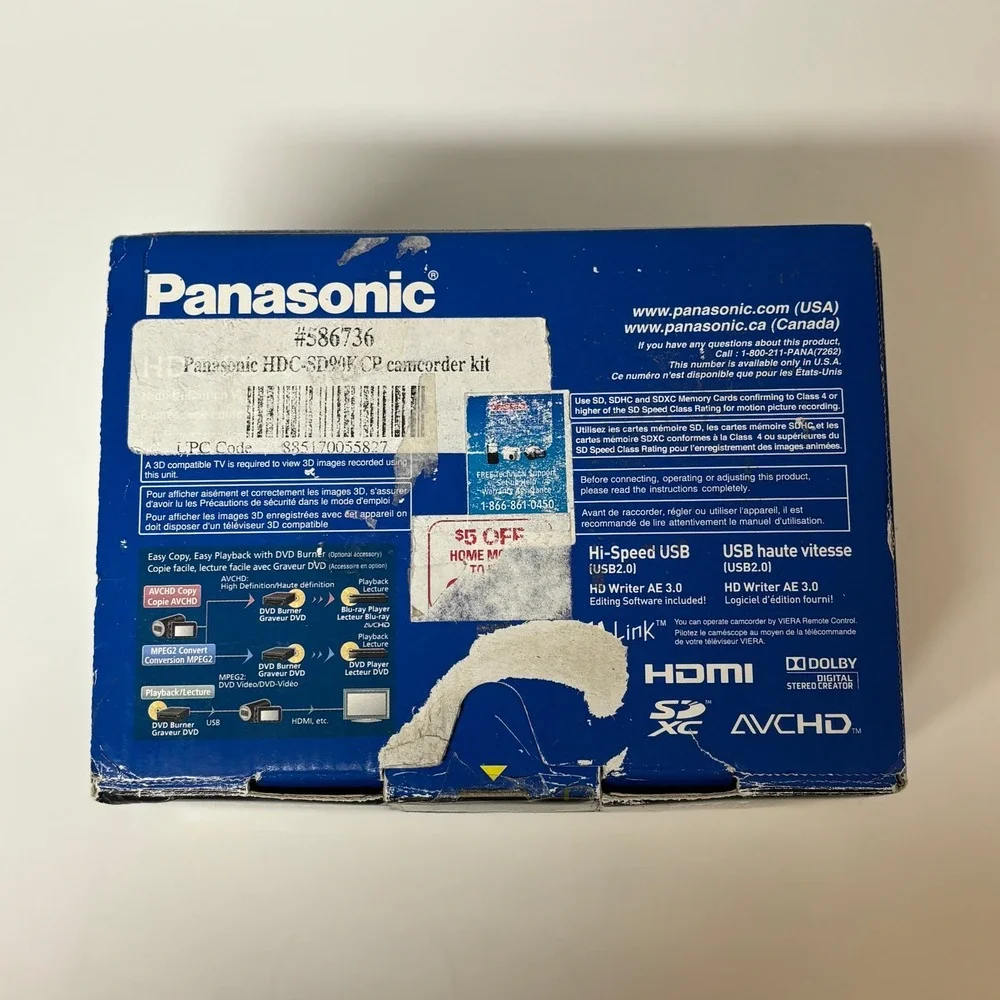 Panasonic HDC-SD90 Full HD 1080p Camcorder 3D Compatible Black SD90KCP OPEN BOX